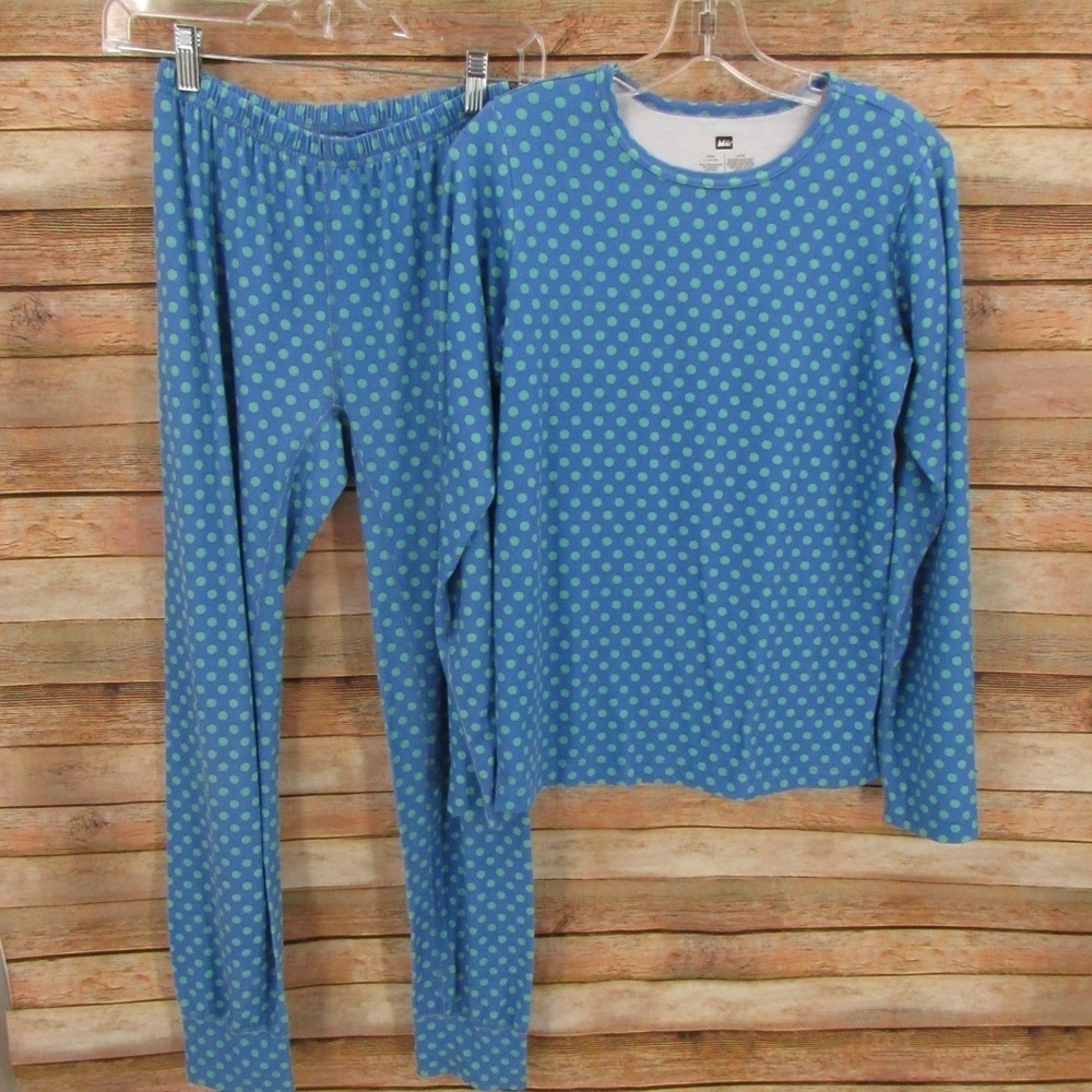 REI Blue/Mint Green Polka Dot Kids PJ Set L 14-16
